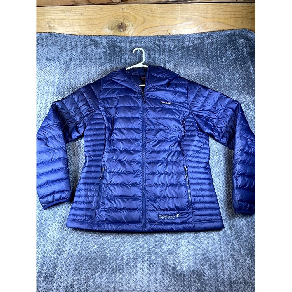 Patagonia Puffer Jacket Womens XL Navy Blue Hooded Reblozyl Insulated Goose Down